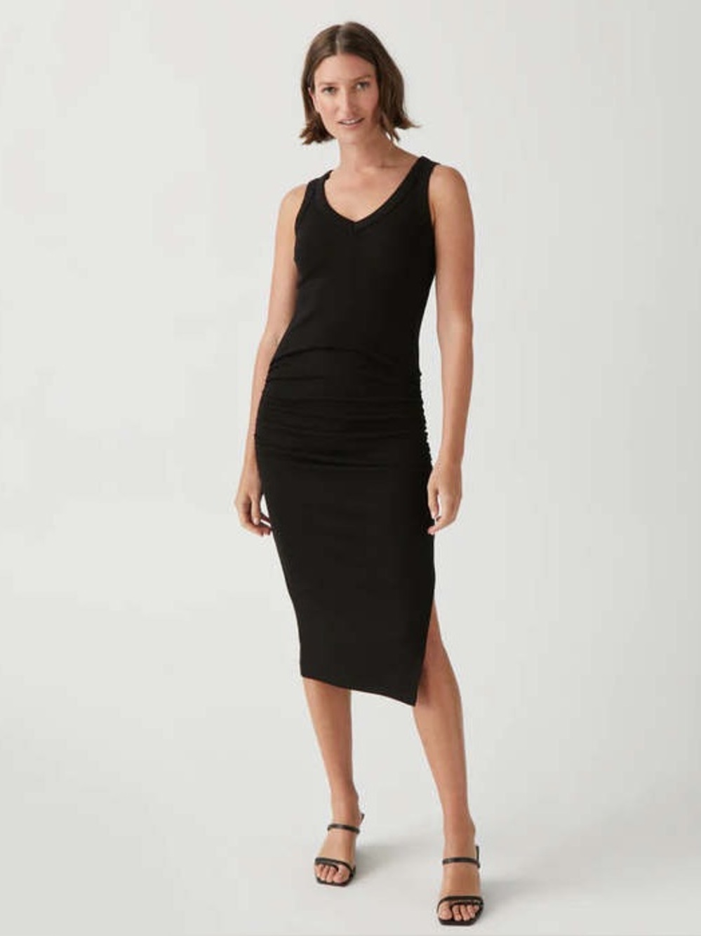 NWOT Michael Stars Lori Ribbed Midi Dress Ruched Sides Black Size XL